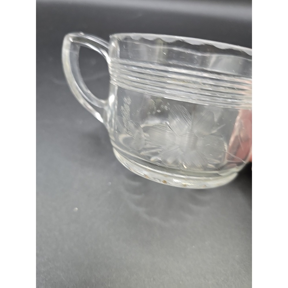 Anchor Hocking Floral Etched Manhattan Crystal Sugar Bowl GLOWS! - Picture 3 of 9